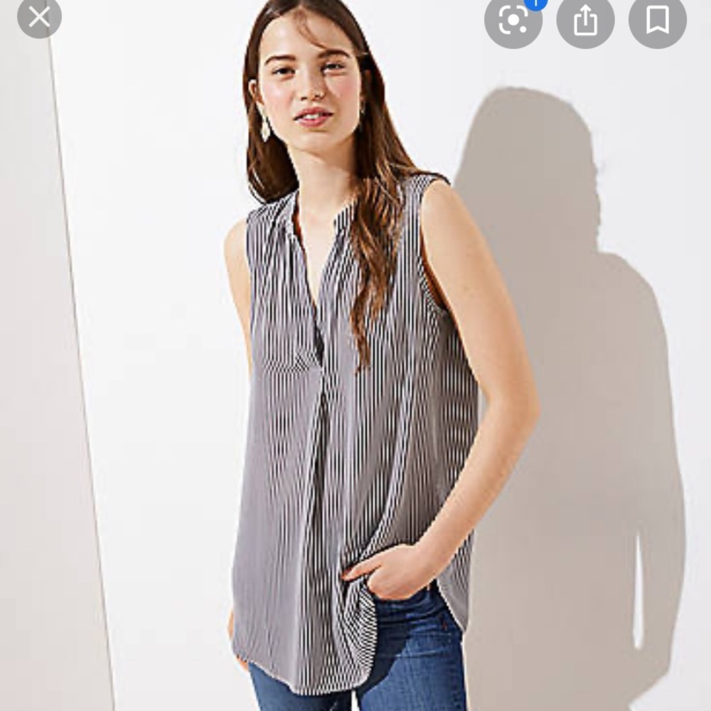 LOFT Grey & White Stripe Tunic Shell - xs